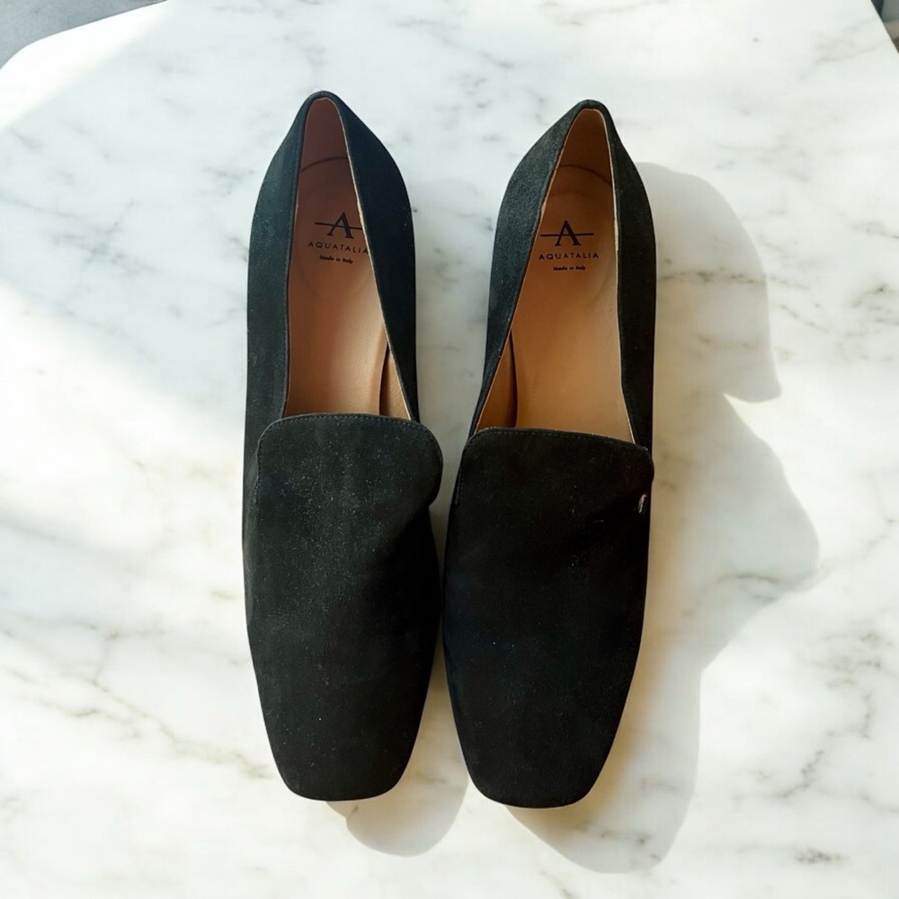 Aquatalia Women's Black Suede Heels Loafers